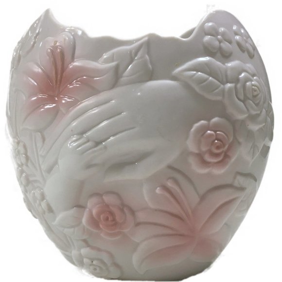 Vintage FTD 1993 Embossed Mother Child Hands White Pink Ceramic Planter Vase - Picture 1 of 8